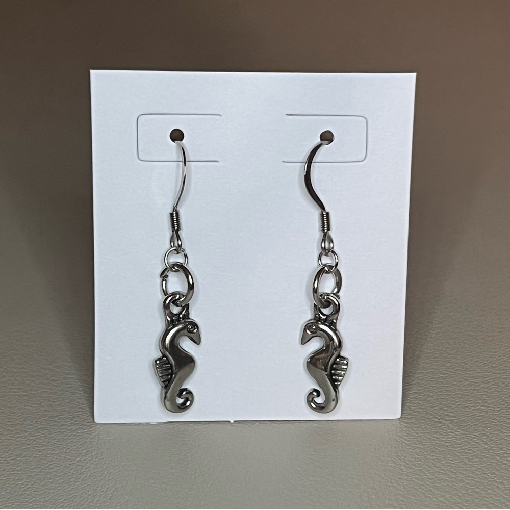Seahorse Charm Earrings - Stainless Steel - Nickel Free